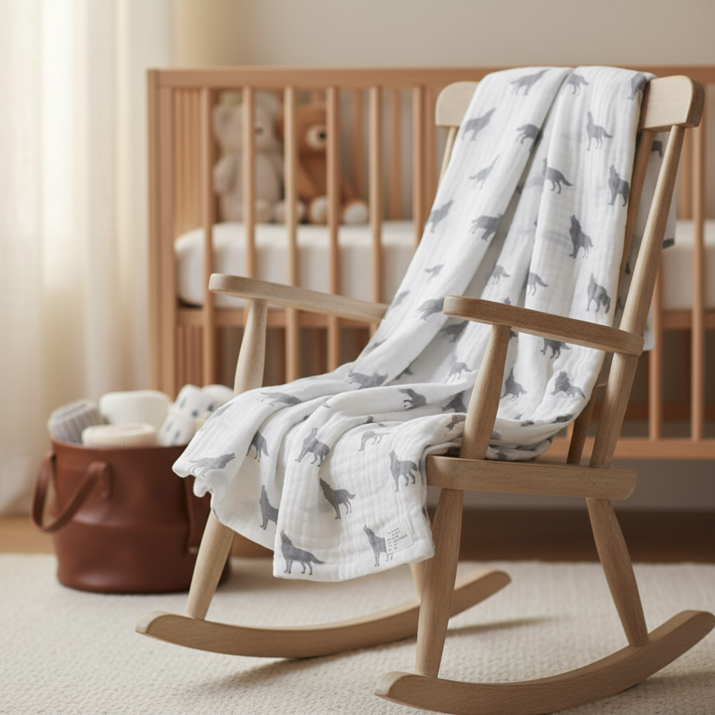 Monica + Andy Single Layer Muslin Swaddle Blanket - Wolf