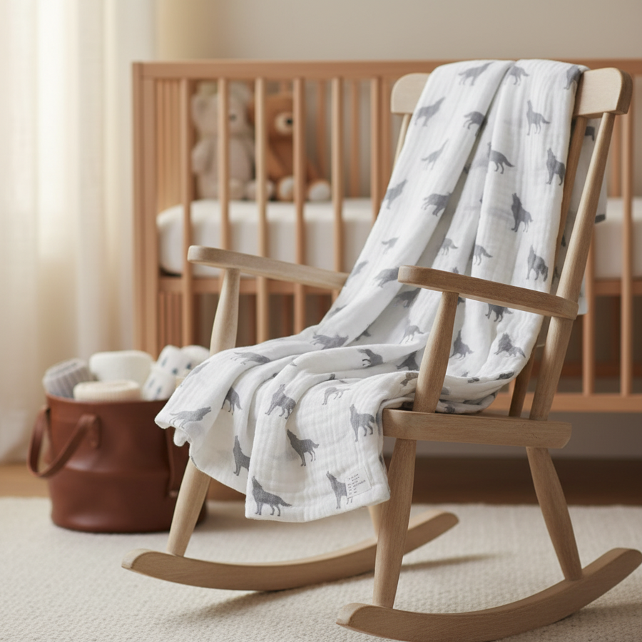 Monica + Andy Single Layer Muslin Swaddle Blanket - Wolf