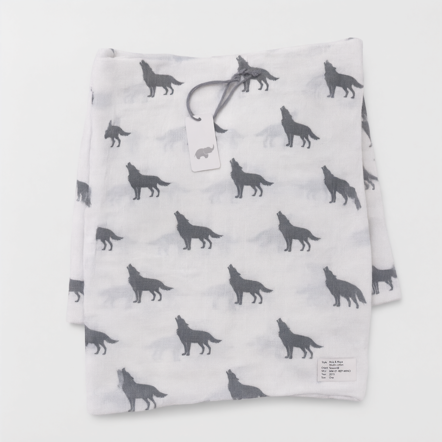 Monica + Andy Single Layer Muslin Swaddle Blanket - Wolf