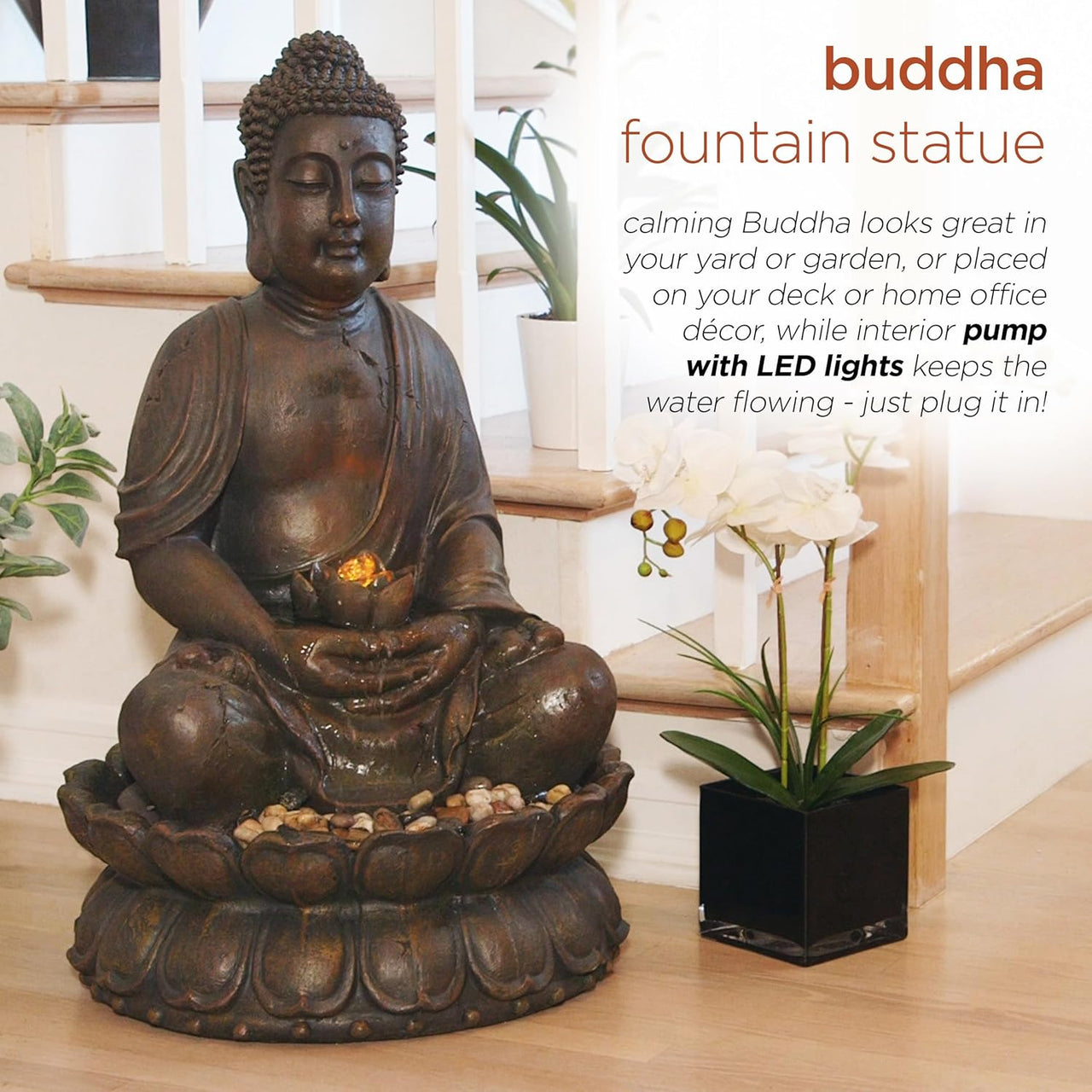 Alpine Corporation 84 cm Tall Indoor/Outdoor Meditating Buddha Water Fountain - liquidation.store
