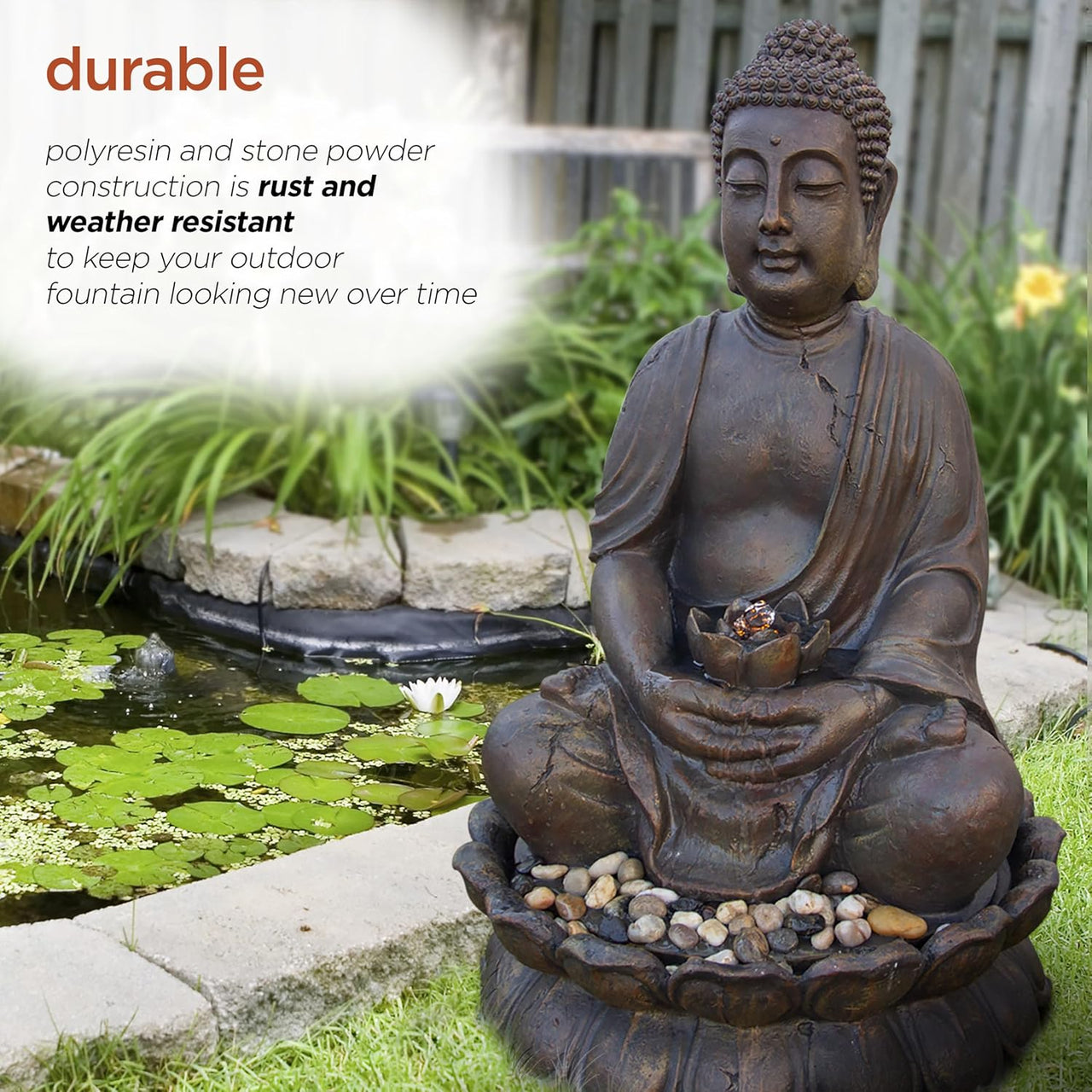 Alpine Corporation 84 cm Tall Indoor/Outdoor Meditating Buddha Water Fountain - liquidation.store