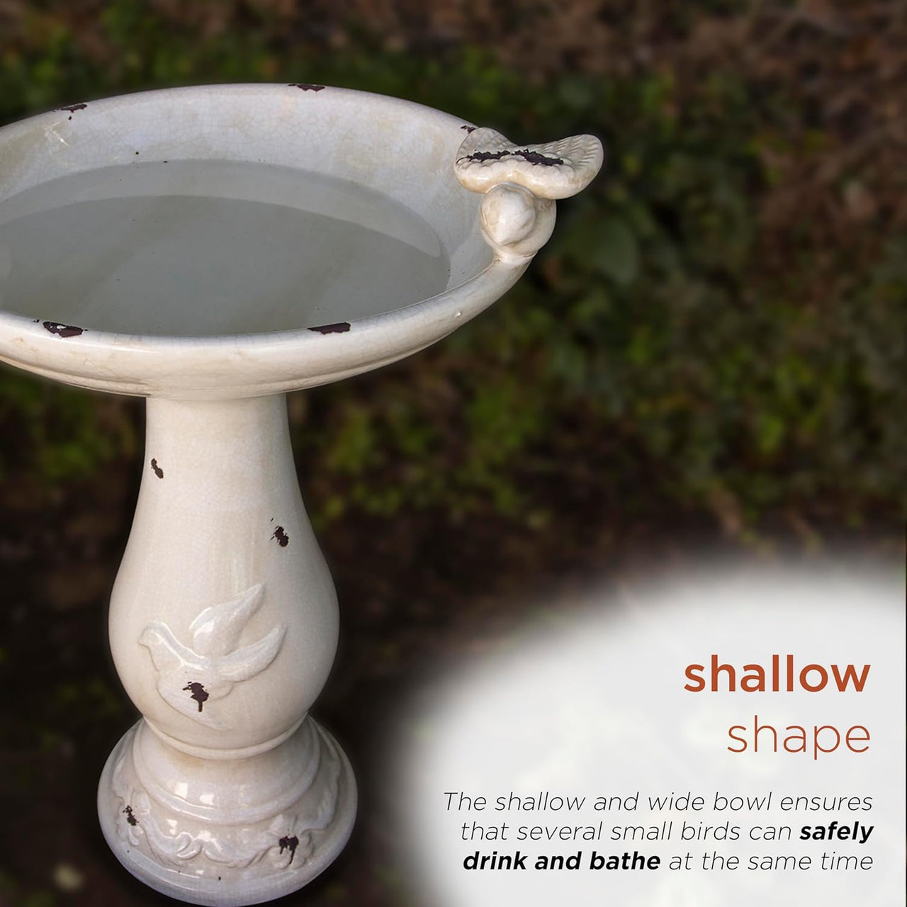 Alpine Corporation Outdoor Antique Ceramic Birdbath - Light Brown - liquidation.store