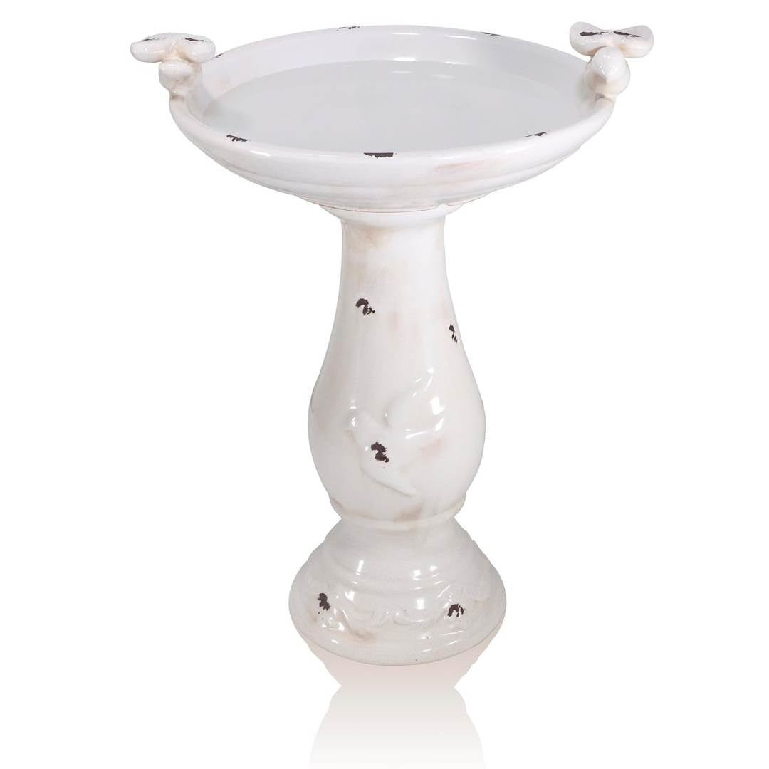 Alpine Corporation Outdoor Antique Ceramic Birdbath - Light Brown - liquidation.store