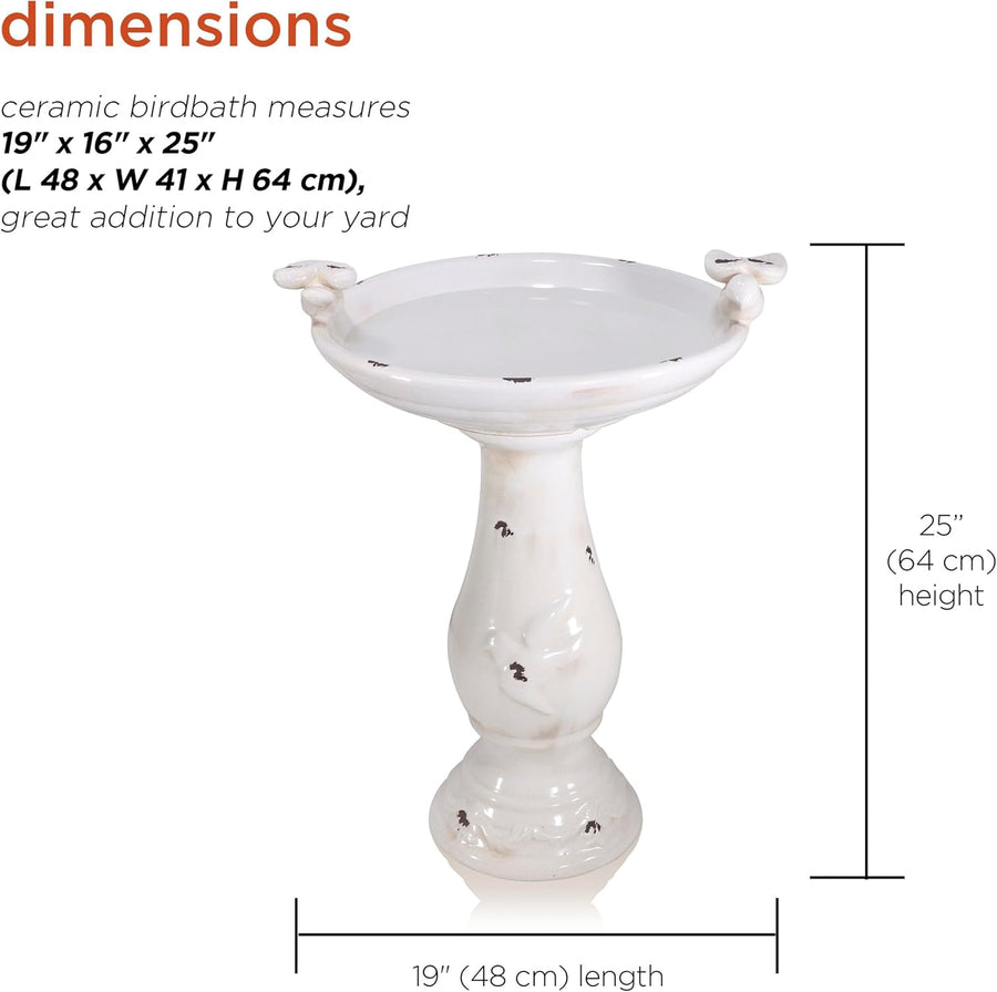 Alpine Corporation Outdoor Antique Ceramic Birdbath - Light Brown - liquidation.store