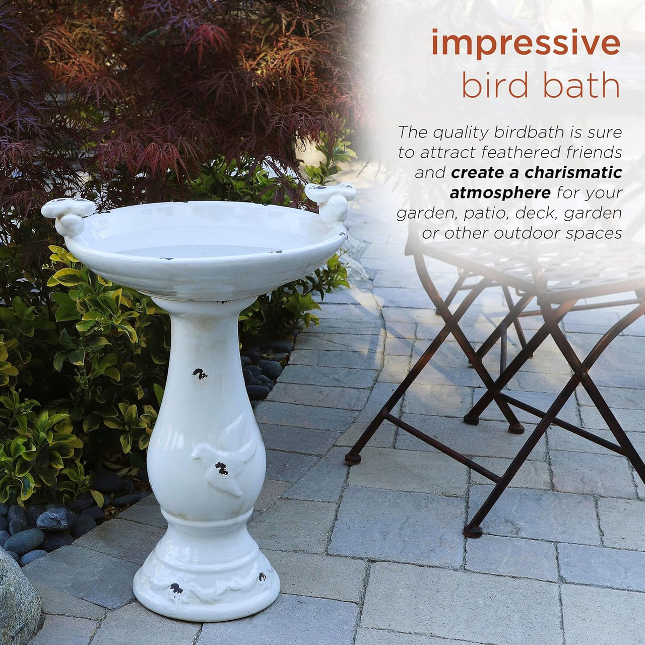 Alpine Corporation Outdoor Antique Ceramic Birdbath - Light Brown - liquidation.store