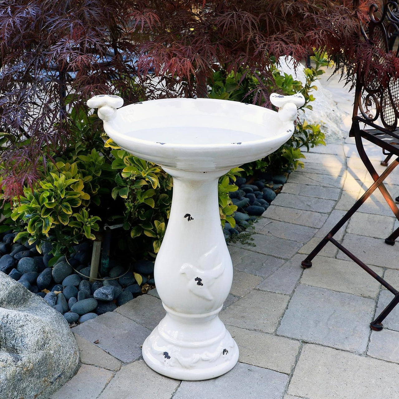 Alpine Corporation Outdoor Antique Ceramic Birdbath - Light Brown - liquidation.store