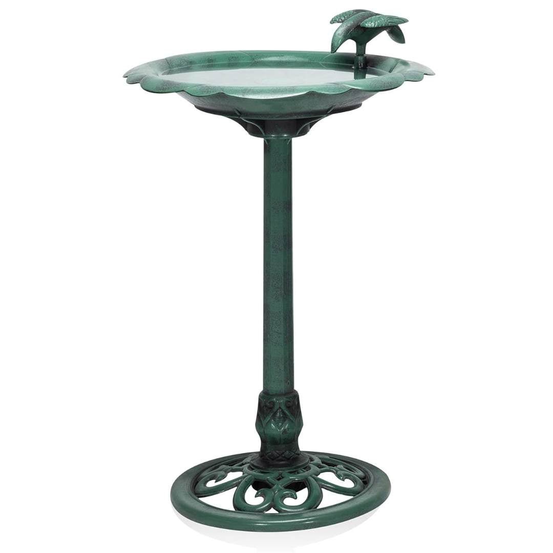 Alpine Corporation Outdoor Antique Flower Birdbath - Green - liquidation.store