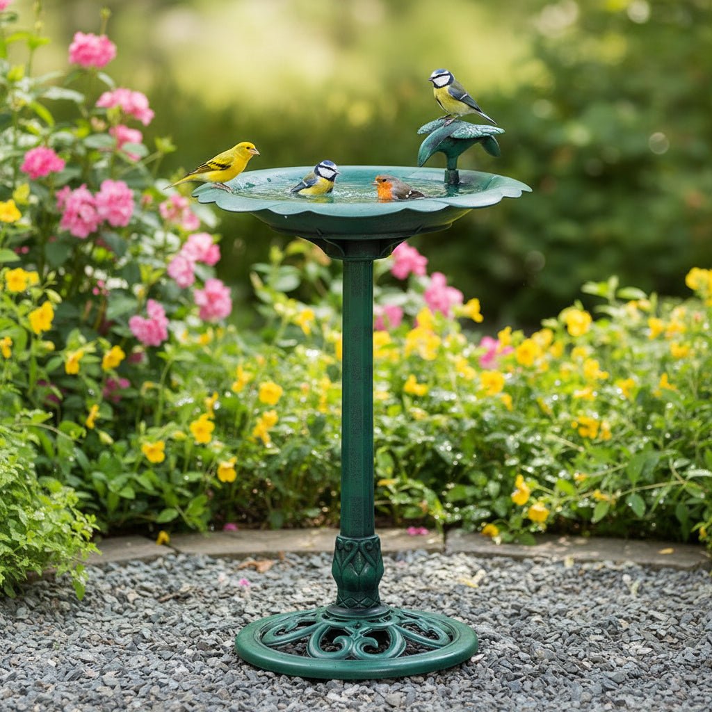 Alpine Corporation Outdoor Antique Flower Birdbath - Green - liquidation.store