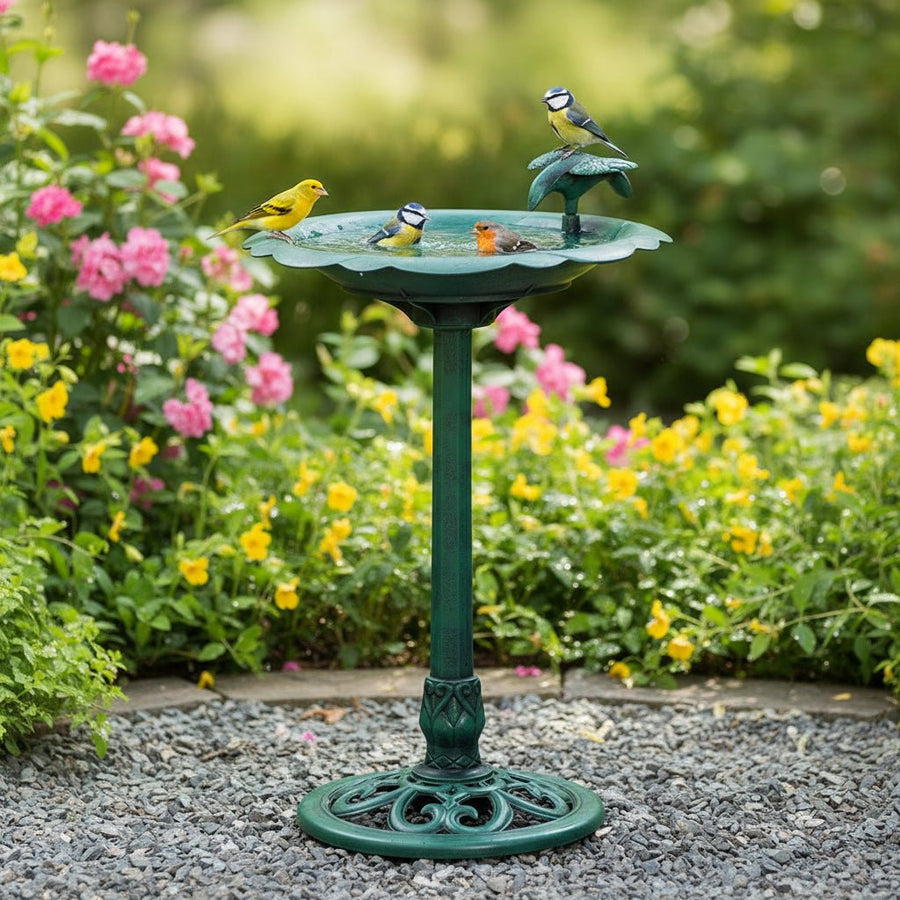 Alpine Corporation Outdoor Antique Flower Birdbath - Green - liquidation.store
