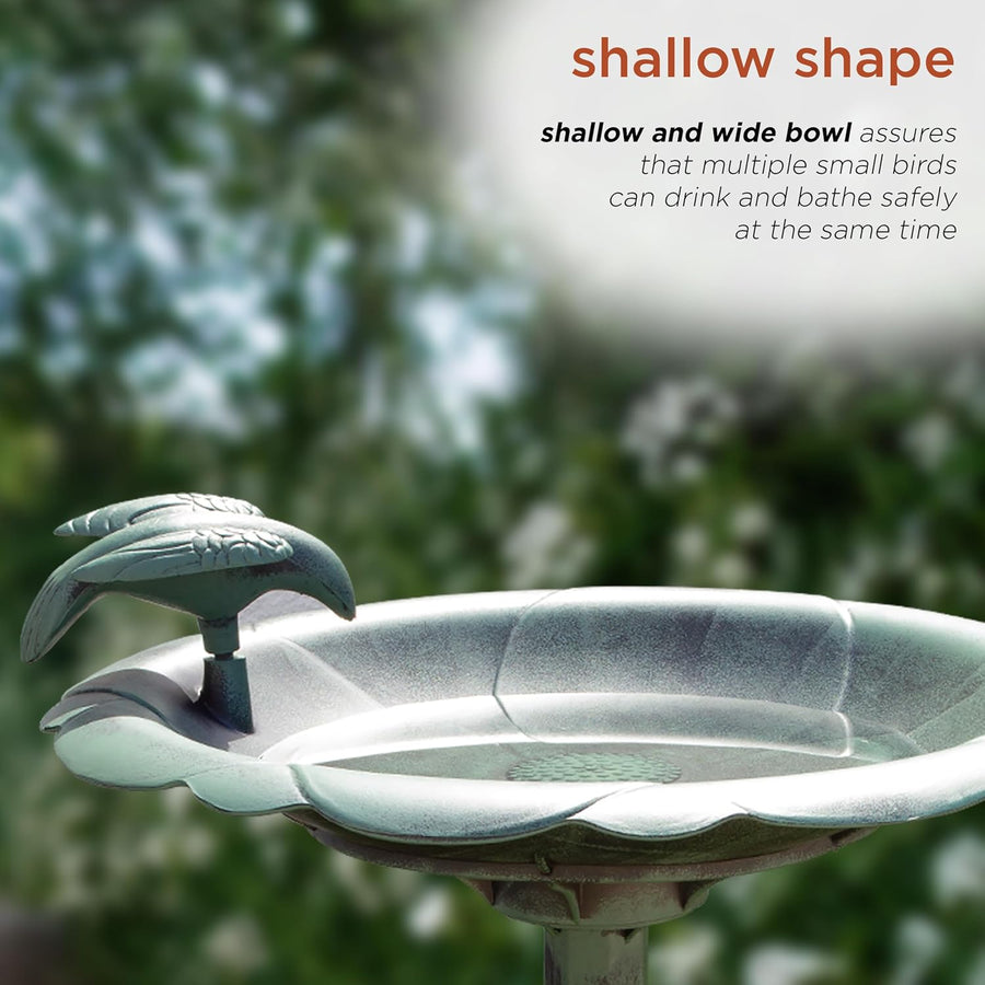 Alpine Corporation Outdoor Antique Flower Birdbath - Green - liquidation.store