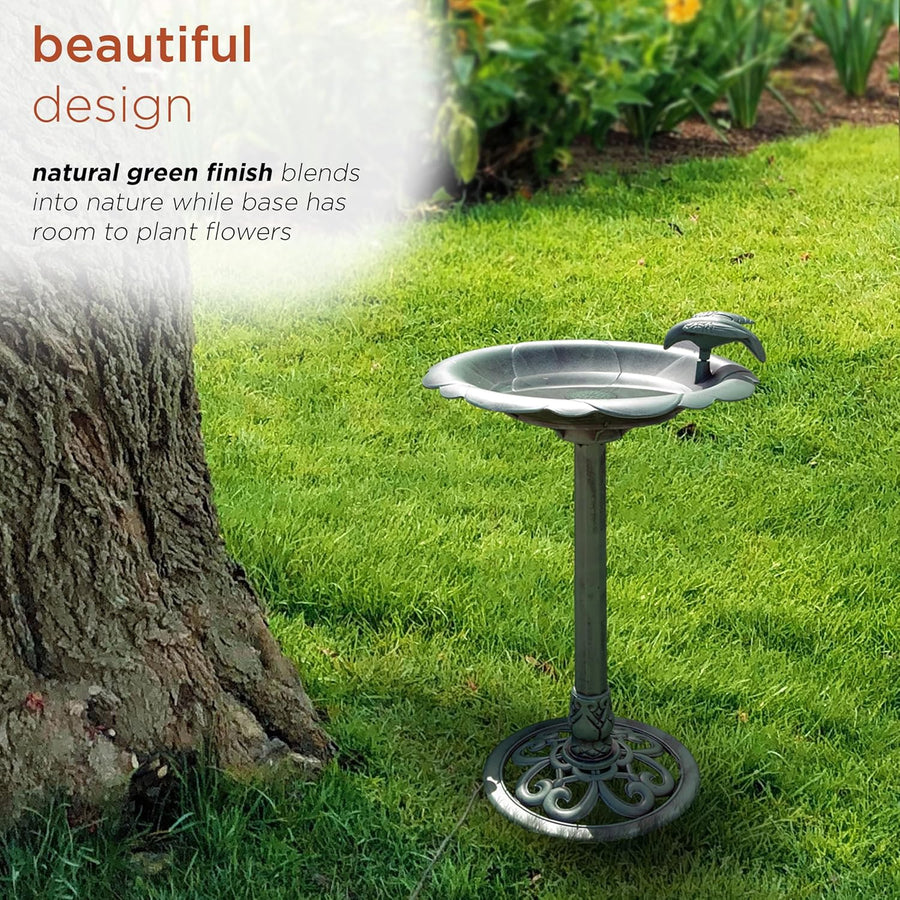 Alpine Corporation Outdoor Antique Flower Birdbath - Green - liquidation.store