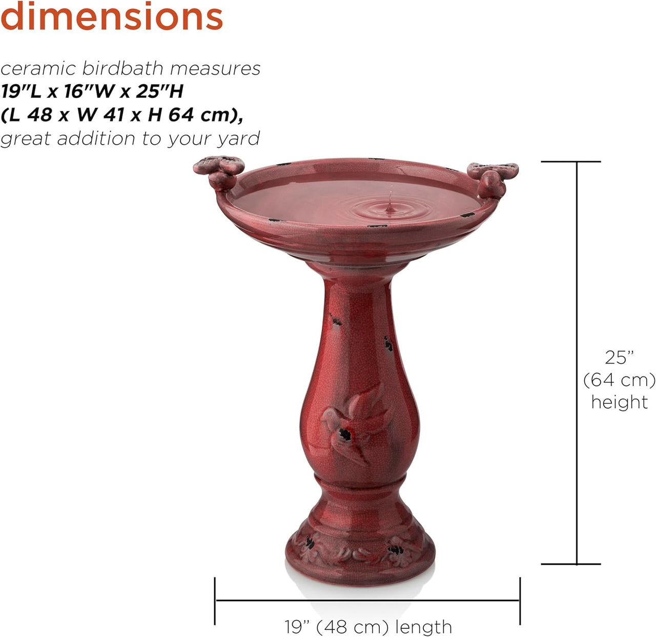 Alpine Corporation Outdoor Ceramic Antique Pedestal Birdbath - Red - liquidation.store