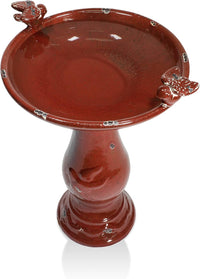 Thumbnail for Alpine Corporation Outdoor Ceramic Antique Pedestal Birdbath - Red - liquidation.store