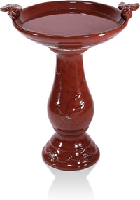Thumbnail for Alpine Corporation Outdoor Ceramic Antique Pedestal Birdbath - Red - liquidation.store