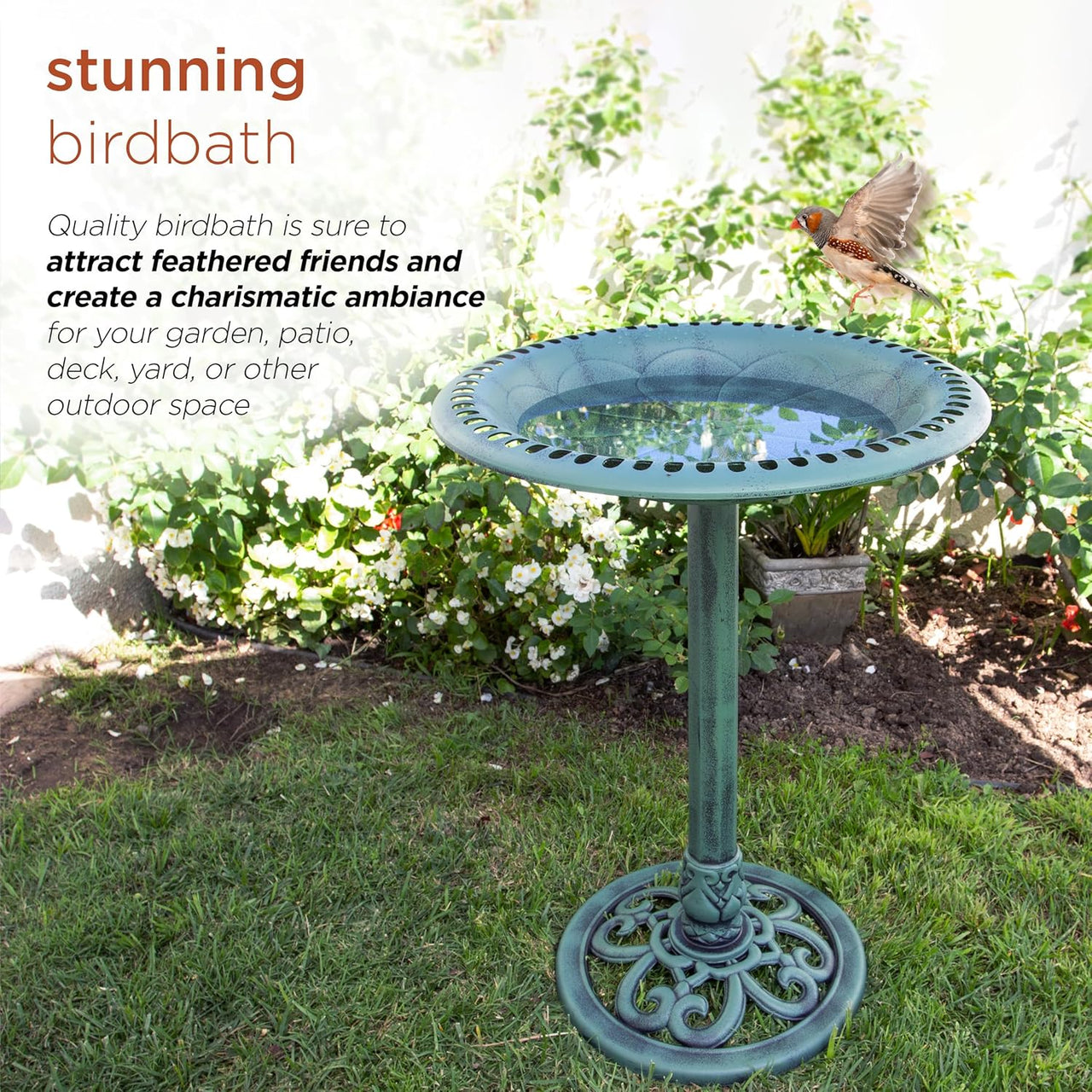 Alpine Corporation Outdoor Pedestal Birdbath - Green - liquidation.store