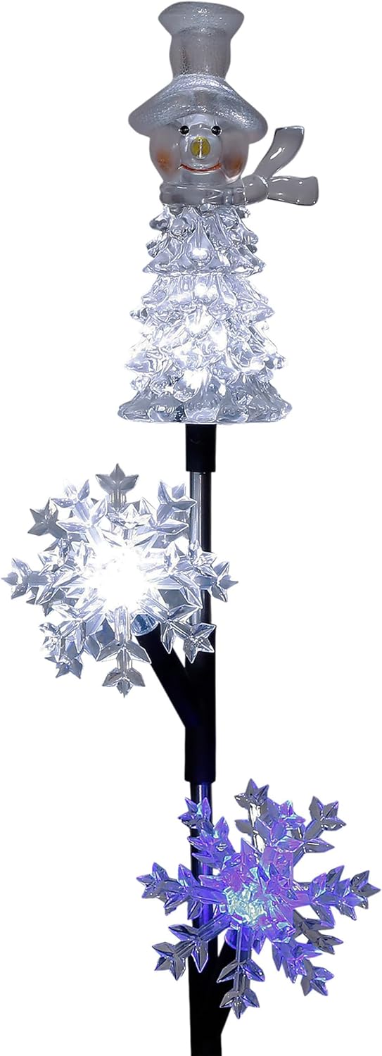 Alpine Corporation Snowman and Snowflakes Christmas Solar Powered Stake - liquidation.store