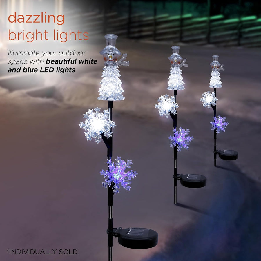 Alpine Corporation Snowman and Snowflakes Christmas Solar Powered Stake - liquidation.store