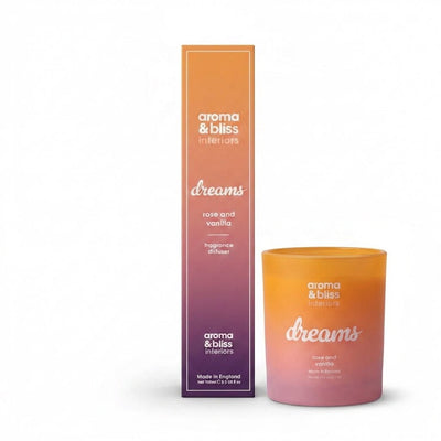 Aroma & Bliss Dreams Candle & Diffuser Duo - Rose & Vanilla - liquidation.store