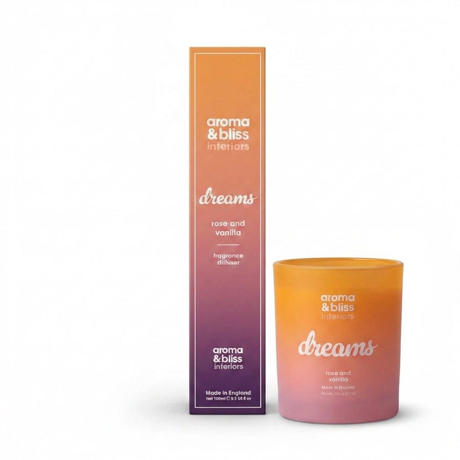 Aroma & Bliss Dreams Candle & Diffuser Duo - Rose & Vanilla - liquidation.store