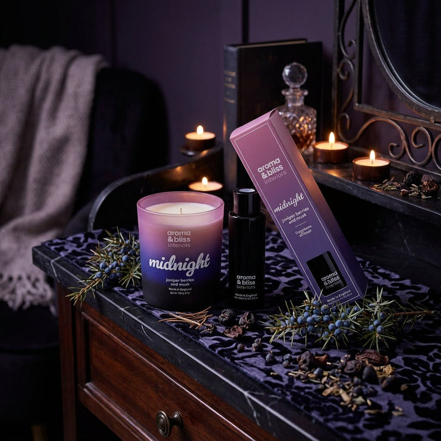 Aroma & Bliss Midnight Candle & Diffuser Duo – Juniper Berries & Musk - liquidation.store