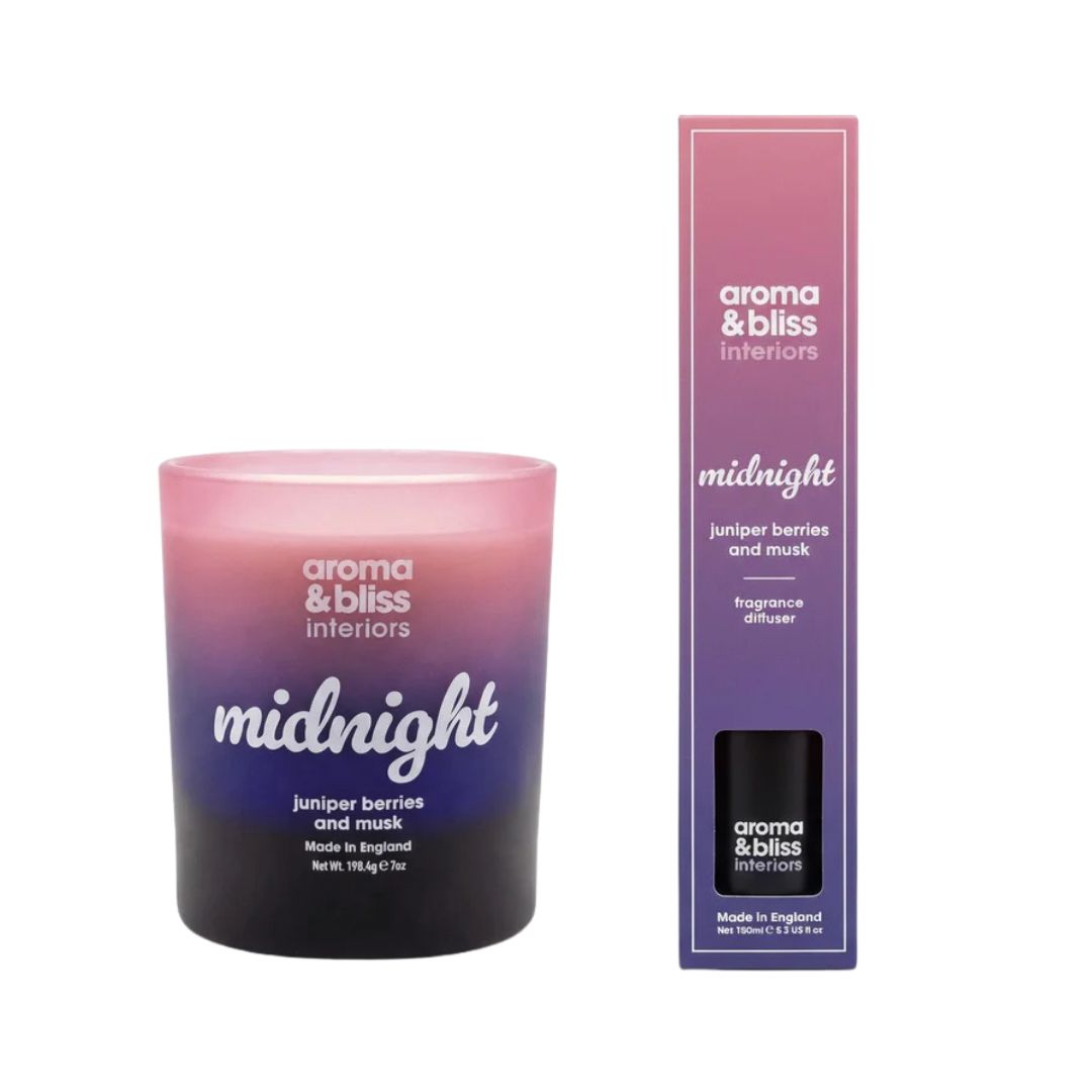 Aroma & Bliss Midnight Candle & Diffuser Duo – Juniper Berries & Musk - liquidation.store