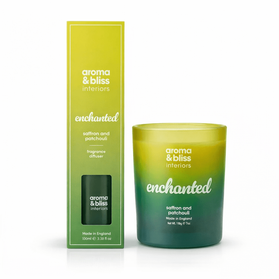 Aroma & Bliss Saffron & Patchouli Home Fragrance Duo – Candle & Diffuser - liquidation.store