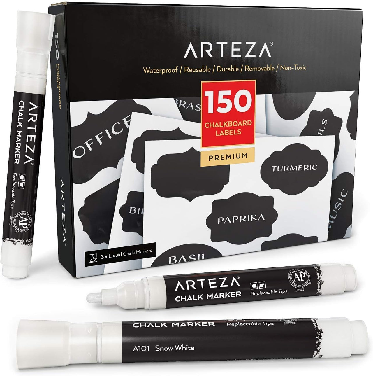 Arteza 150 Chalkboard Labels for Jars, Spice Jar Labels with 3 White Chalk Pens - liquidation.store