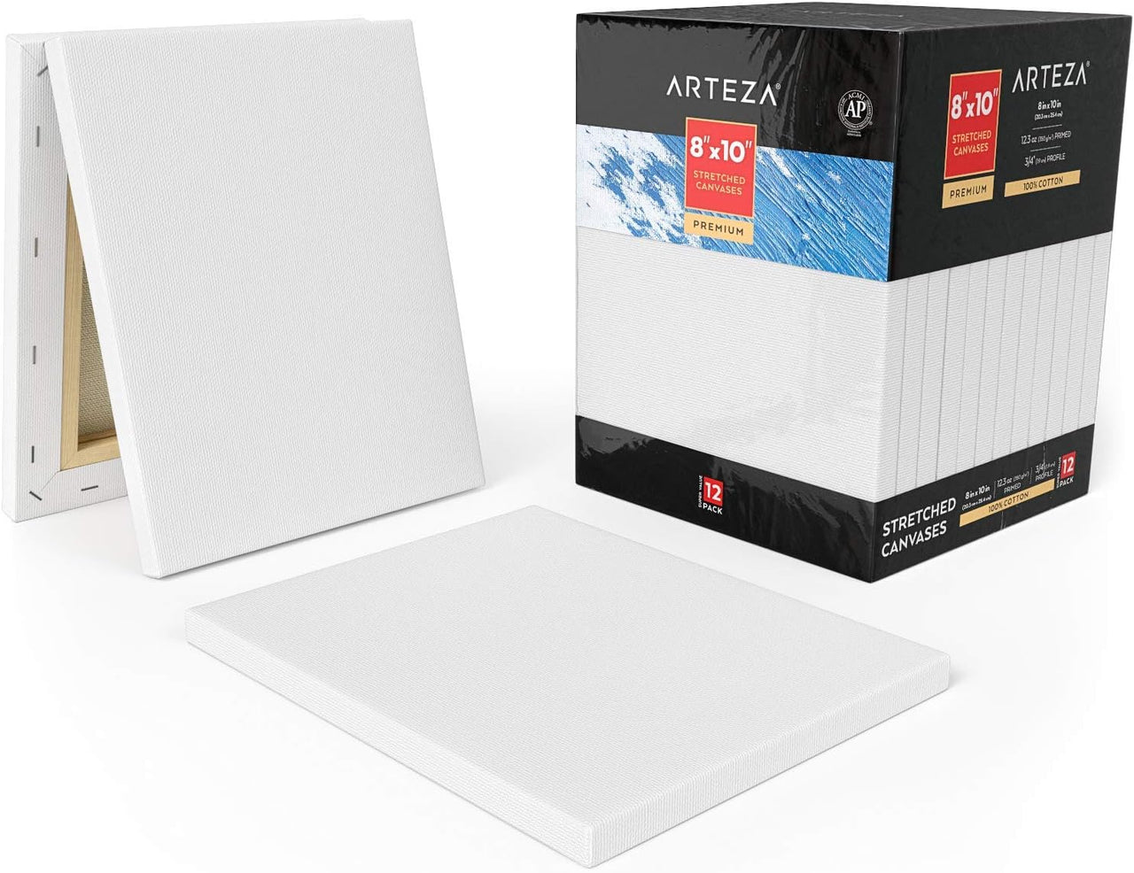 ARTEZA 20x25 cm Premium Stretched Canvas - Pack of 12 - liquidation.store