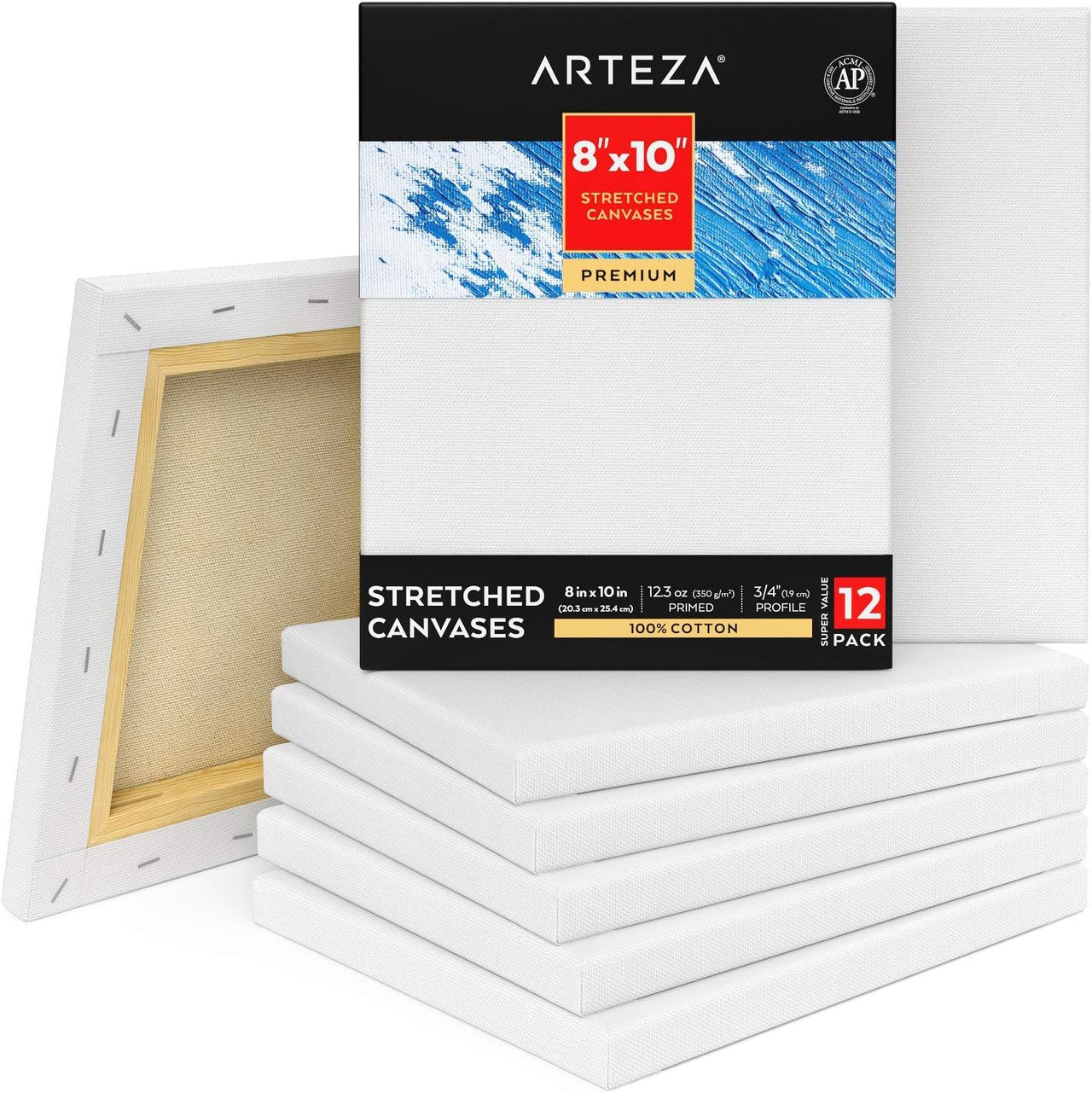 ARTEZA 20x25 cm Premium Stretched Canvas - Pack of 12 - liquidation.store