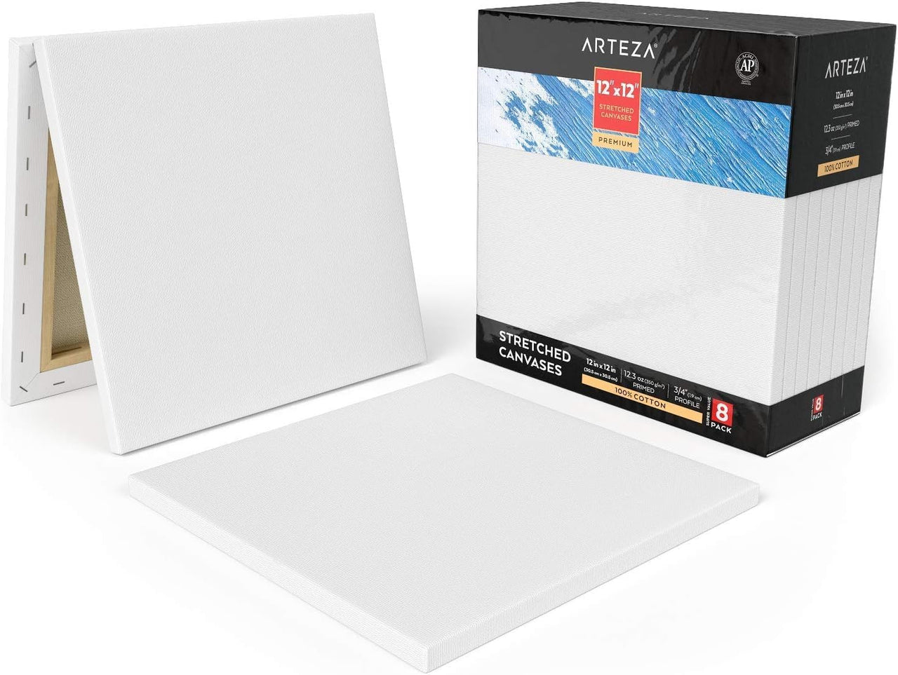 ARTEZA 30x30 cm (12"x12”) Premium Stretched Square Canvas - 8 Pack - liquidation.store