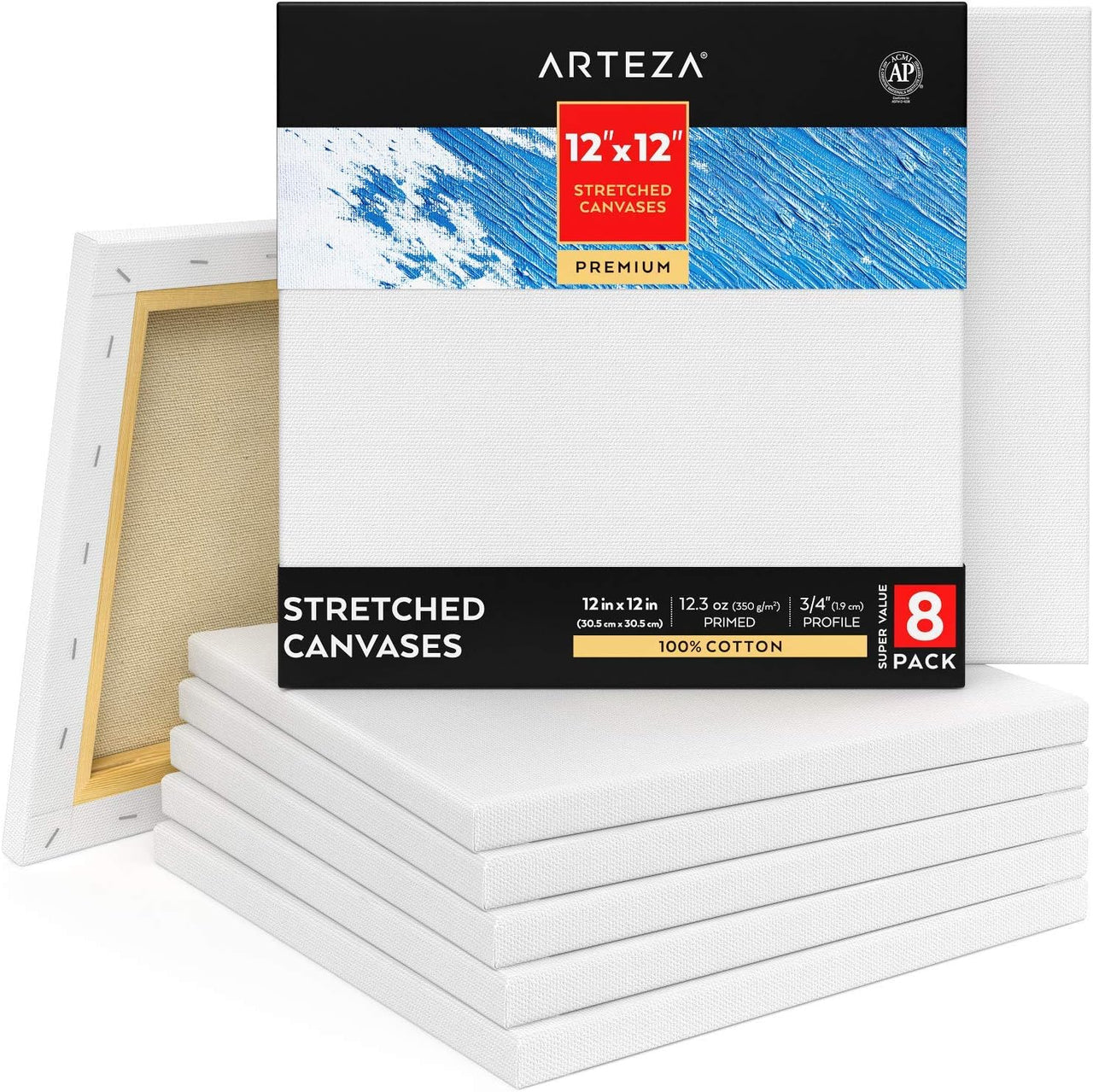 ARTEZA 30x30 cm (12"x12”) Premium Stretched Square Canvas - 8 Pack - liquidation.store