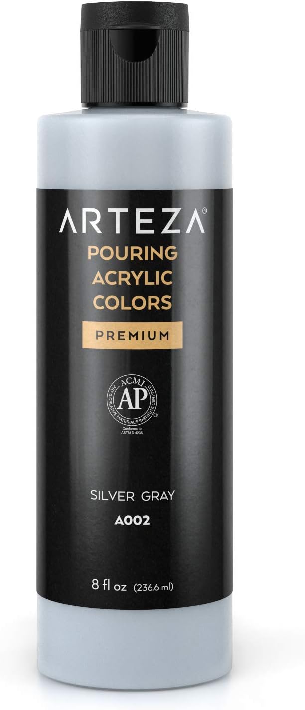 ARTEZA Acrylic Pouring Paint - Silver Gray (236ml) - liquidation.store