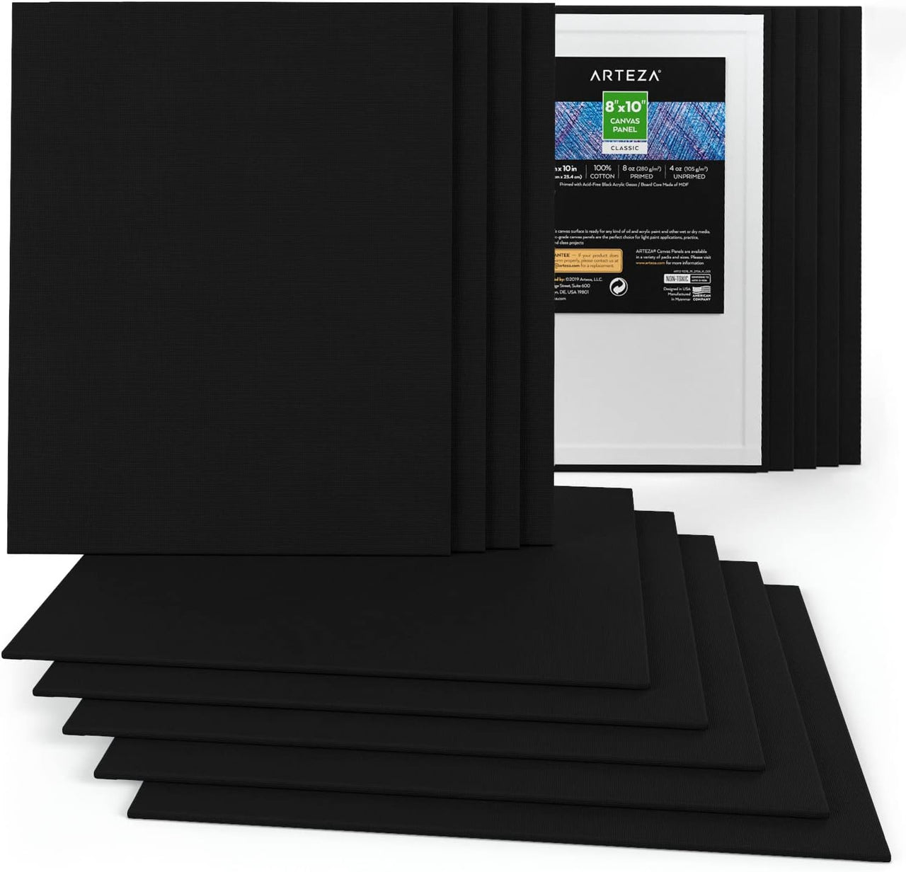 Arteza Black Paint Canvases - Pack of 14 (8x10 Inches) - liquidation.store