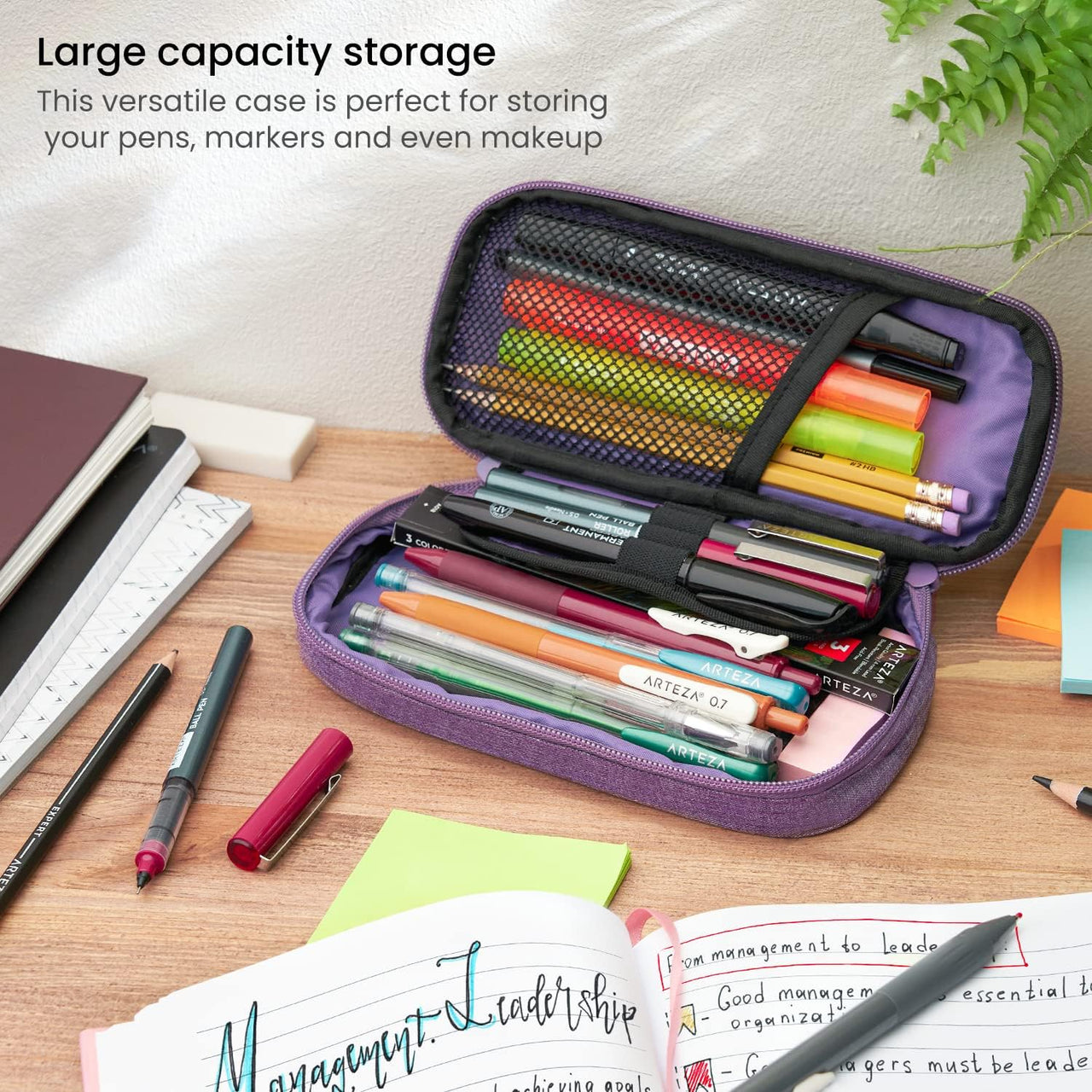 ARTEZA Lightweight Purple Pencil Case with Zip - liquidation.store