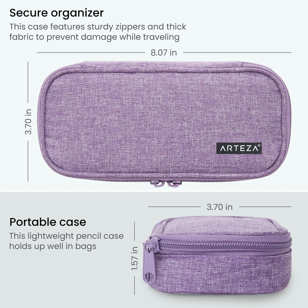 ARTEZA Lightweight Purple Pencil Case with Zip - liquidation.store