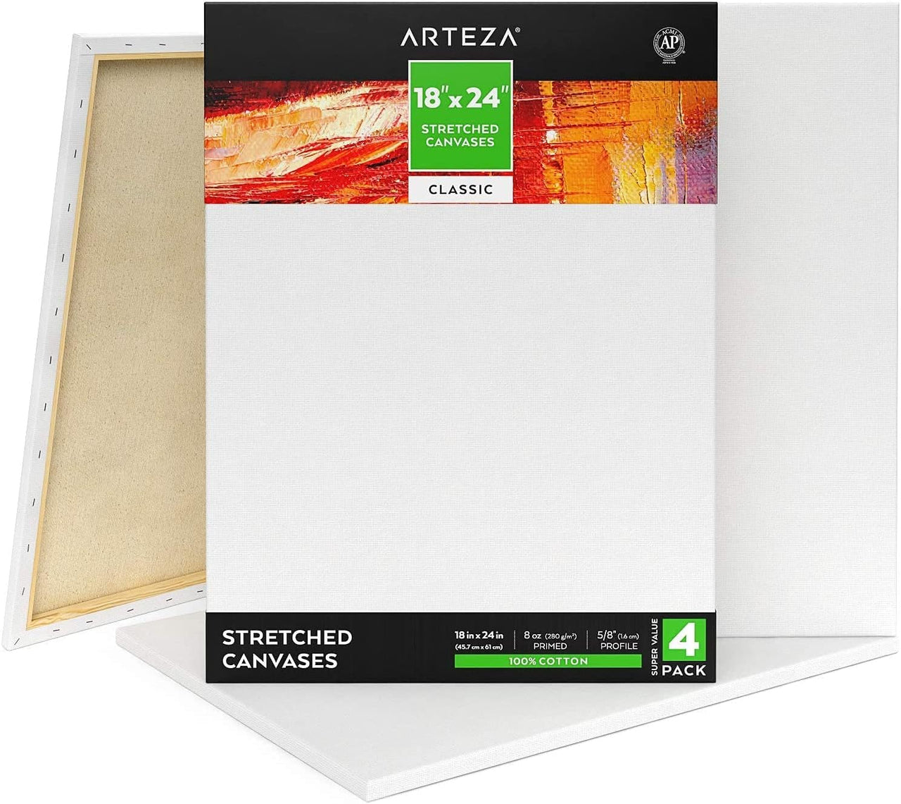 Arteza Stretched Art Canvas 45.7x61 cm - Pack of 4 - liquidation.store