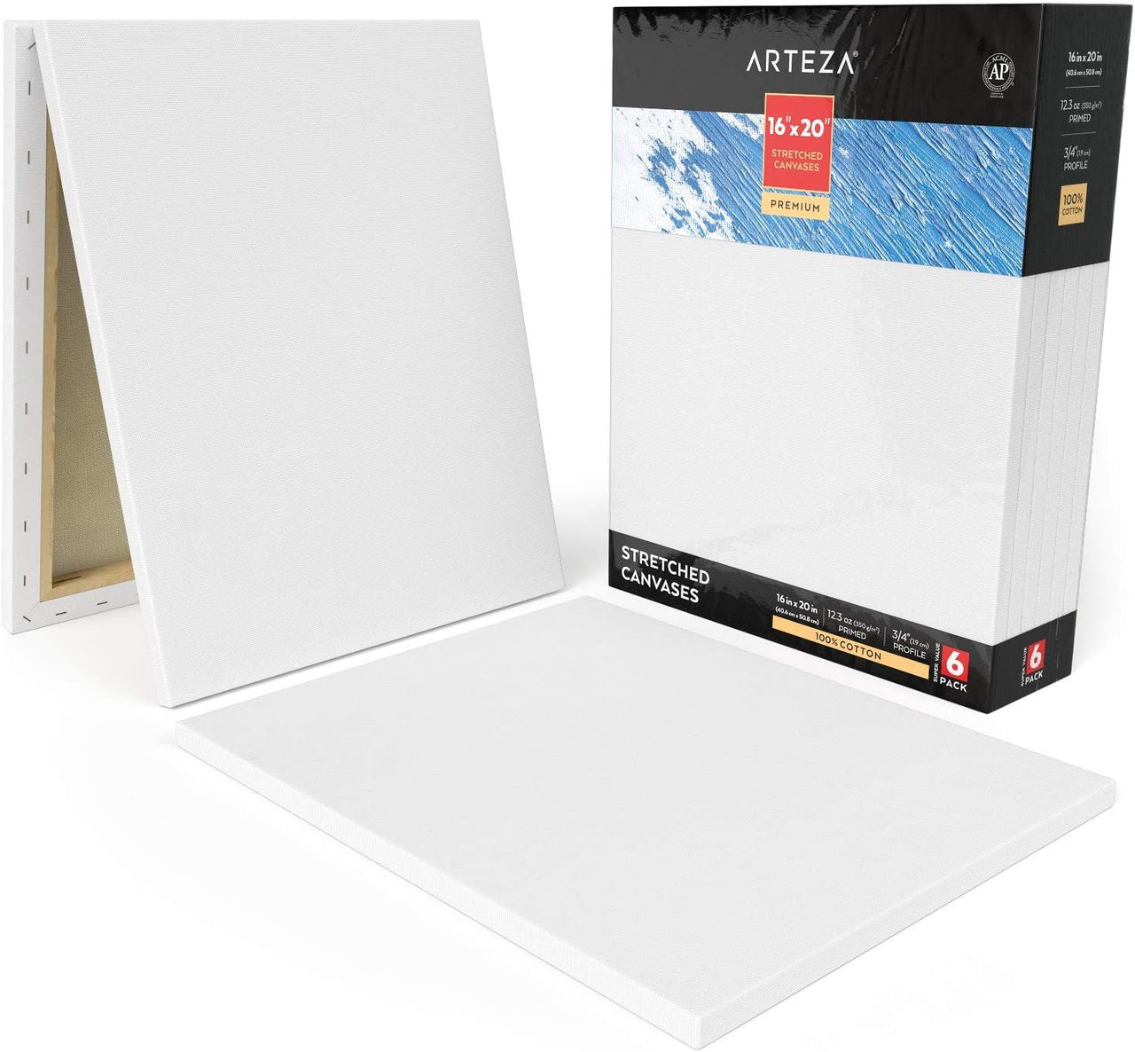 Arteza Stretched Canvas 40.6x50.8cm (16"x20") - 6 pack - liquidation.store