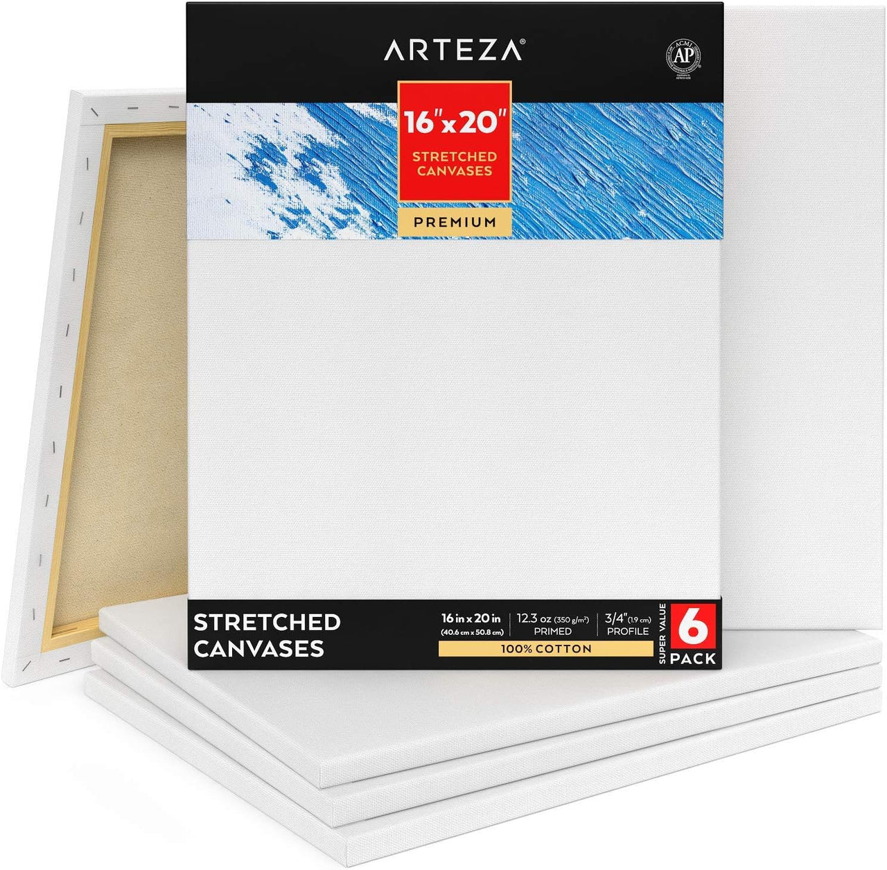 Arteza Stretched Canvas 40.6x50.8cm (16"x20") - 6 pack - liquidation.store