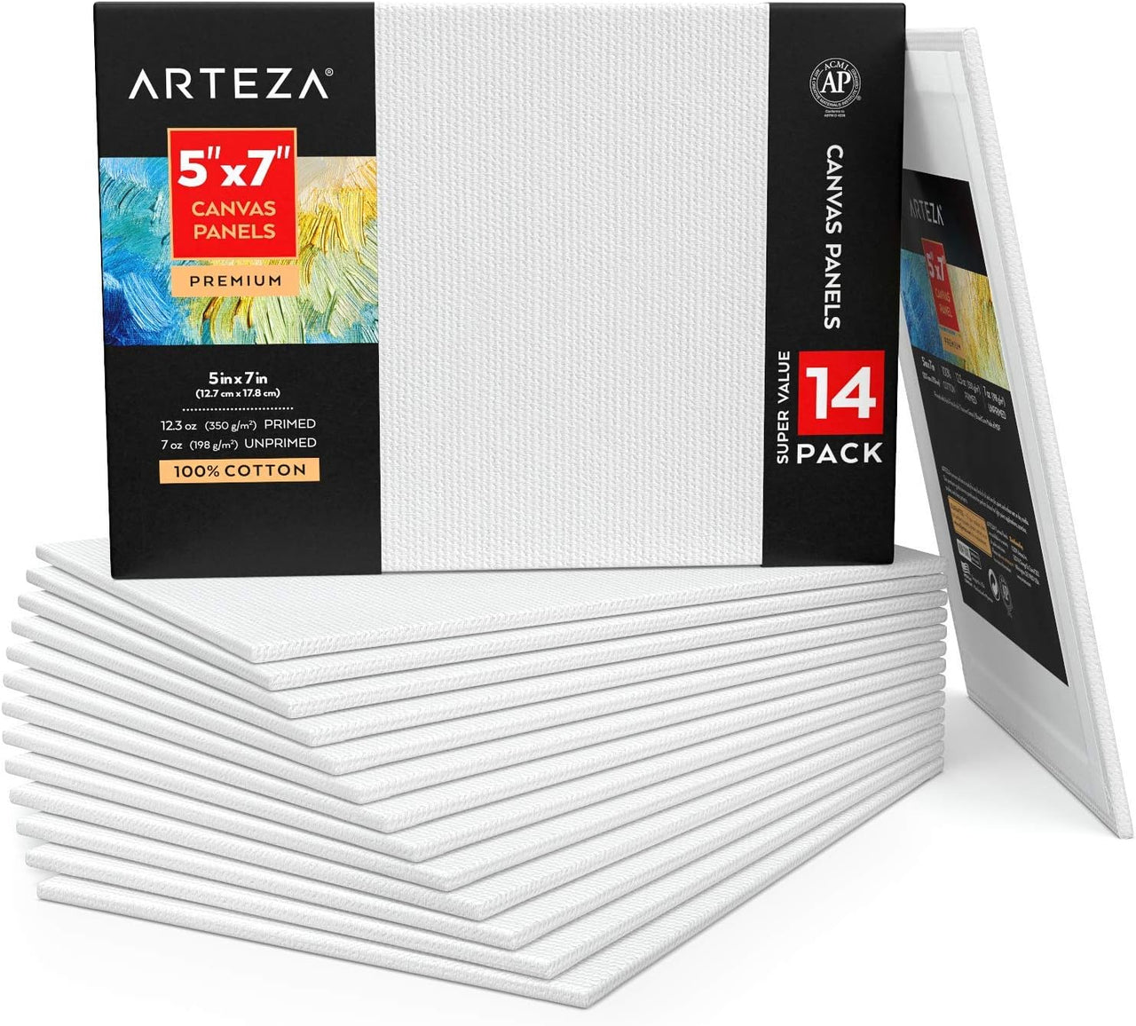 Arteza Stretched Canvas for Painting 12.7x17.8cm (5x7in), Pack of 14 - liquidation.store