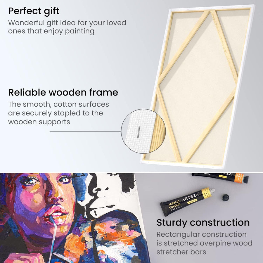 Arteza Stretched White Blank Canvas - 60x91cm (24x36") - 2 Pack - liquidation.store