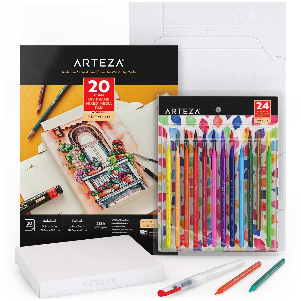 Arteza Watercolor Drawing Art Set, Woodless Watercolour Pencils & Foldable Canvas Paper Bundle - liquidation.store