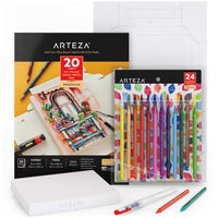 Thumbnail for Arteza Watercolor Drawing Art Set, Woodless Watercolour Pencils & Foldable Canvas Paper Bundle - liquidation.store