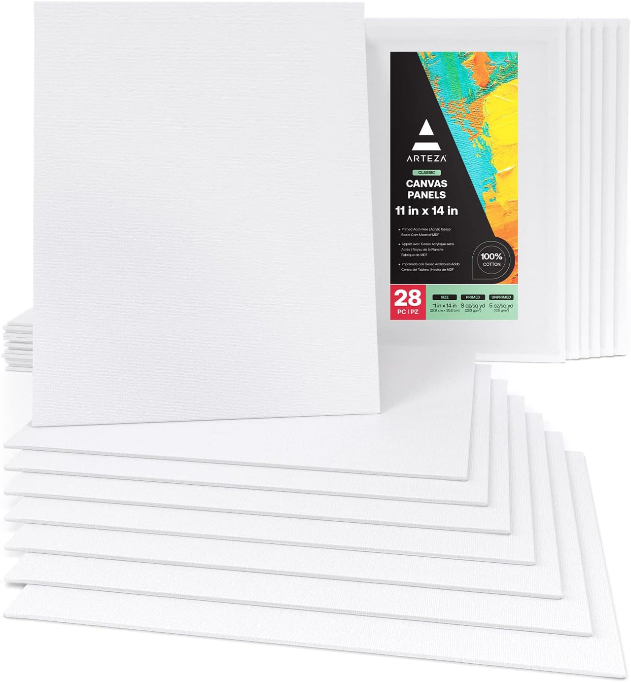 ARTEZA White Blank Canvas Panels Boards - Pack of 28 (11X14 inch) - liquidation.store