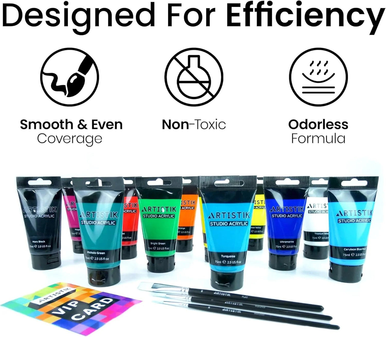 Artistik Studio Acrylic Paints 12 x 75ml Set with 3 Brushes – Premium Student Quality - liquidation.store