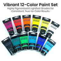 Artistik Studio Acrylic Paints 12 x 75ml Set with 3 Brushes – Premium Student Quality - liquidation.store