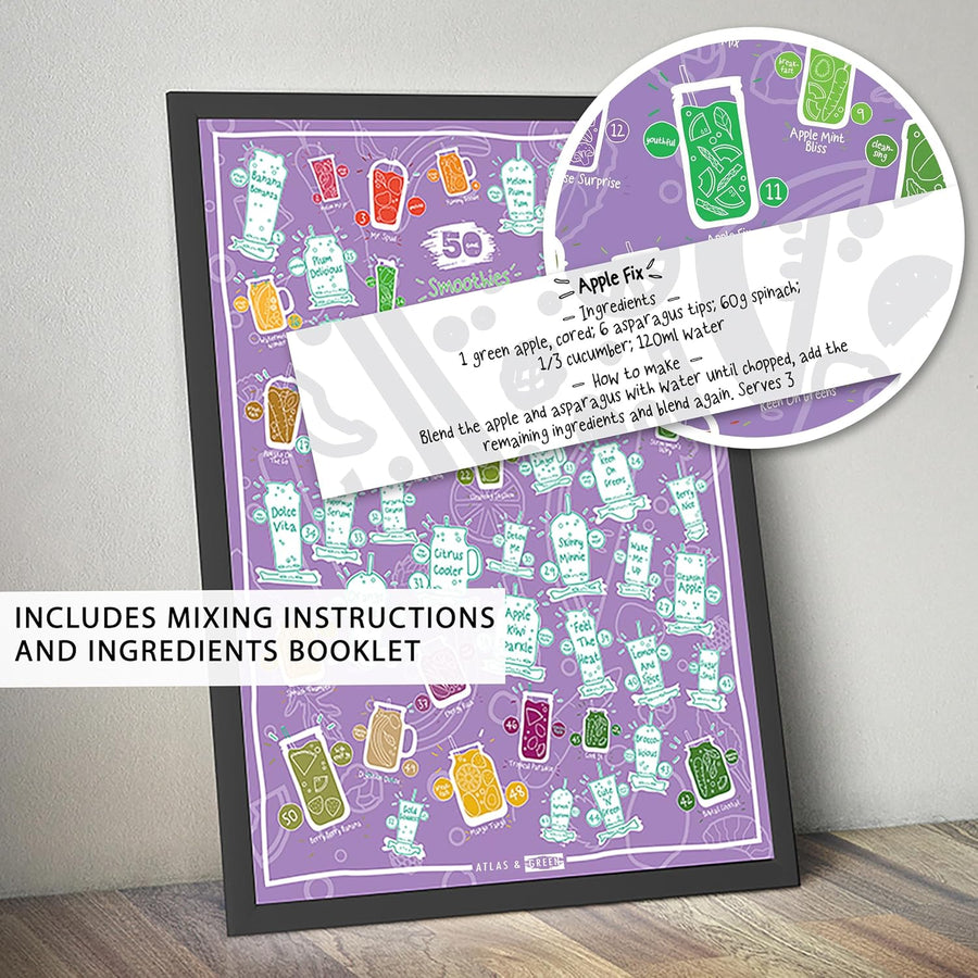 Atlad & Green 50 Smoothies to Make Scratch Off Poster - liquidation.store