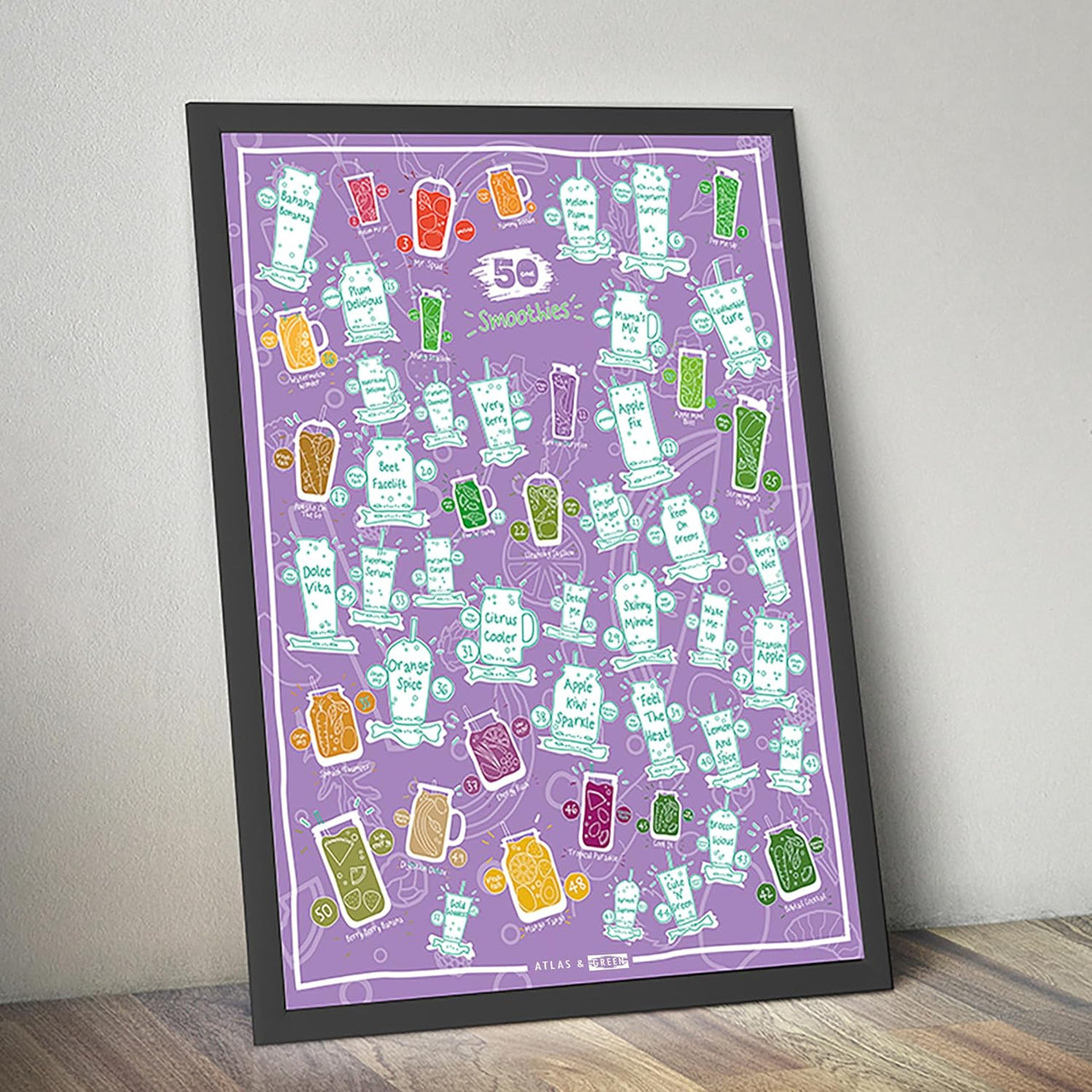 Atlad & Green 50 Smoothies to Make Scratch Off Poster - liquidation.store
