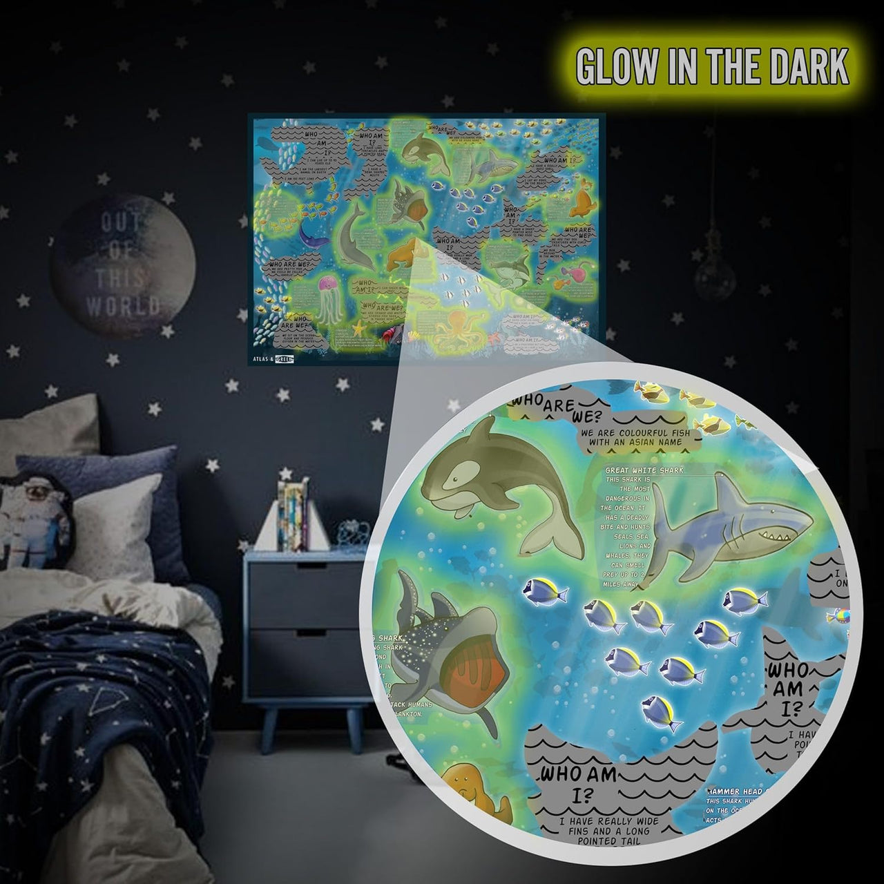 Atlas & Green Glow in the Dark Ocean Scratch Poster for Kids - liquidation.store