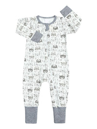 Thumbnail for Bear Cubs Grey and White Baby Zip Sleepsuit with Hand & Feet Cuffs (Various Sizes) - liquidation.store