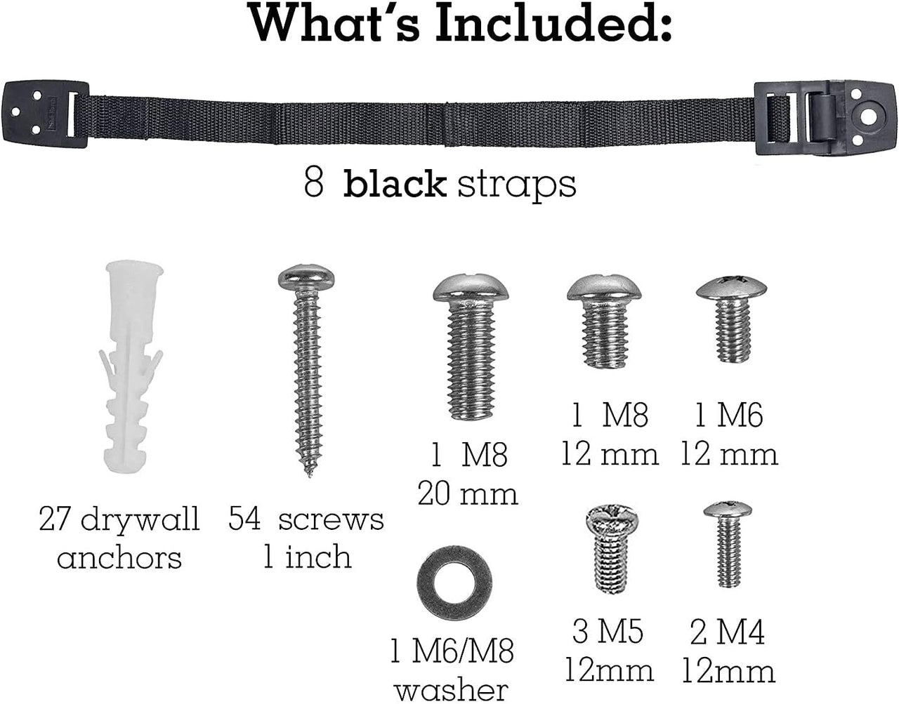 Bebe Earth Furniture Straps - Anti Tip Strap for Baby Proofing & Child Safety - 8 Pack - Black - liquidation.store